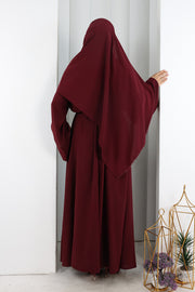 Crystal-Detailed Abaya with Matching Hijab 7096 Burgundy - view 3