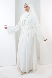 Crystal-Detailed Abaya with Matching Hijab 7096 Ecru - view 3
