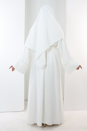 Crystal-Detailed Abaya with Matching Hijab 7096 Ecru - view 4