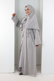 Crystal-Detailed Abaya with Matching Hijab 7096 Gray - view 2