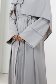 Crystal-Detailed Abaya with Matching Hijab 7096 Gray - view 4