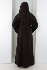 Crystal-Detailed Abaya with Matching Hijab 7096 Brown - view 3