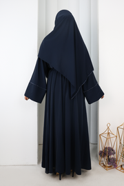 Crystal-Detailed Abaya with Matching Hijab 7096 Navy - view 3