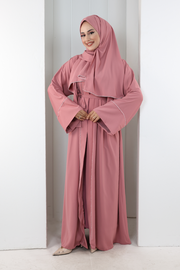 Crystal-Detailed Abaya with Matching Hijab 7096 Dusty Rose