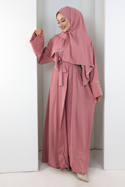 Crystal-Detailed Abaya with Matching Hijab 7096 Dusty Rose - view 2