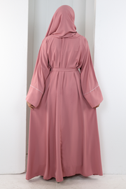 Crystal-Detailed Abaya with Matching Hijab 7096 Dusty Rose - view 3