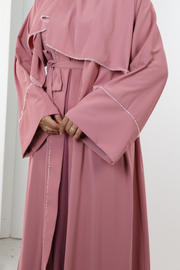 Crystal-Detailed Abaya with Matching Hijab 7096 Dusty Rose - view 5