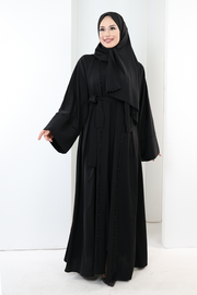 Crystal-Detailed Abaya with Matching Hijab 7096 Black