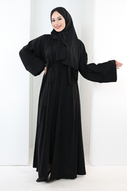 Crystal-Detailed Abaya with Matching Hijab 7096 Black - view 2