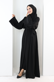 Crystal-Detailed Abaya with Matching Hijab 7096 Black - view 3