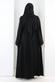 Crystal-Detailed Abaya with Matching Hijab 7096 Black - view 4