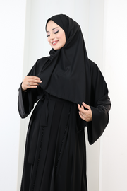 Crystal-Detailed Abaya with Matching Hijab 7096 Black - view 5
