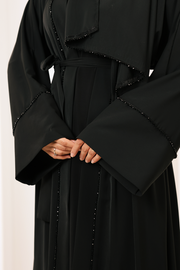 Crystal-Detailed Abaya with Matching Hijab 7096 Black - view 6