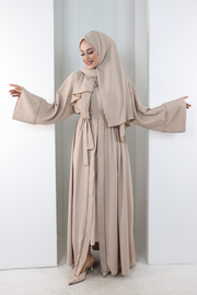 Crystal-Detailed Abaya with Matching Hijab 7096 Stone