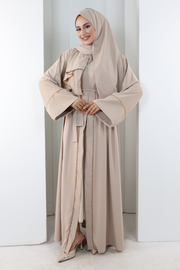Crystal-Detailed Abaya with Matching Hijab 7096 Stone - view 2