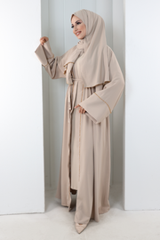 Crystal-Detailed Abaya with Matching Hijab 7096 Stone - view 3
