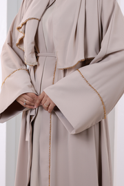 Crystal-Detailed Abaya with Matching Hijab 7096 Stone - view 6