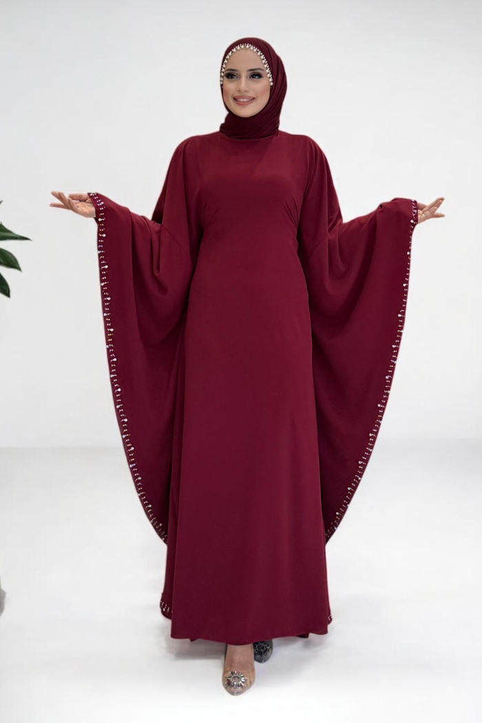 Embellished Batwing Dress 3969 Burgundy - view 1