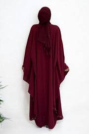 Embellished Batwing Dress 3969 Burgundy - view 3