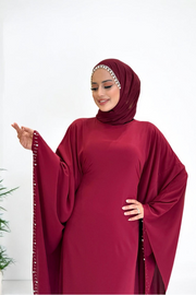 Embellished Batwing Dress 3969 Burgundy - view 4