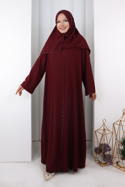 Crystal-Embellished Abaya 7091 Burgundy