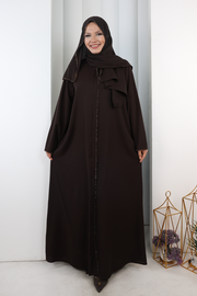 Crystal-Embellished Abaya 7091 Brown