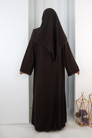 Crystal-Embellished Abaya 7091 Brown