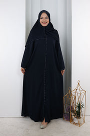 Crystal-Embellished Abaya 7091 Navy