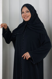 Crystal-Embellished Abaya 7091 Navy