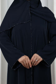 Crystal-Embellished Abaya 7091 Navy