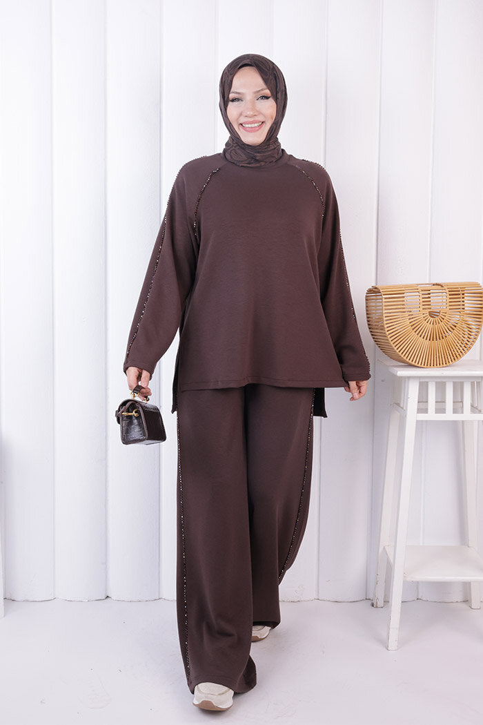 Modest Tunic and Trouser Set 1213 Brown — view 1
