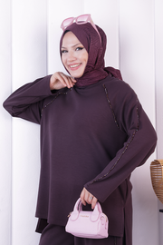 Modest Tunic and Trouser Set 1213 Plum — view 5