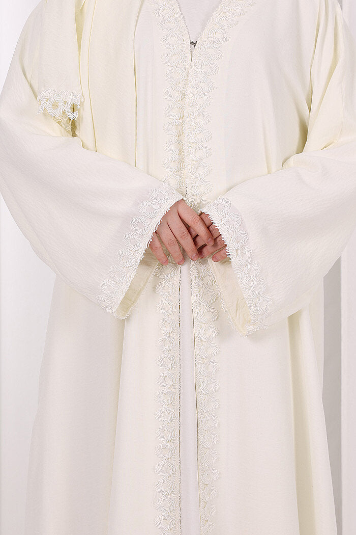 Three-Piece Lace Abaya Set 6089 Ecru