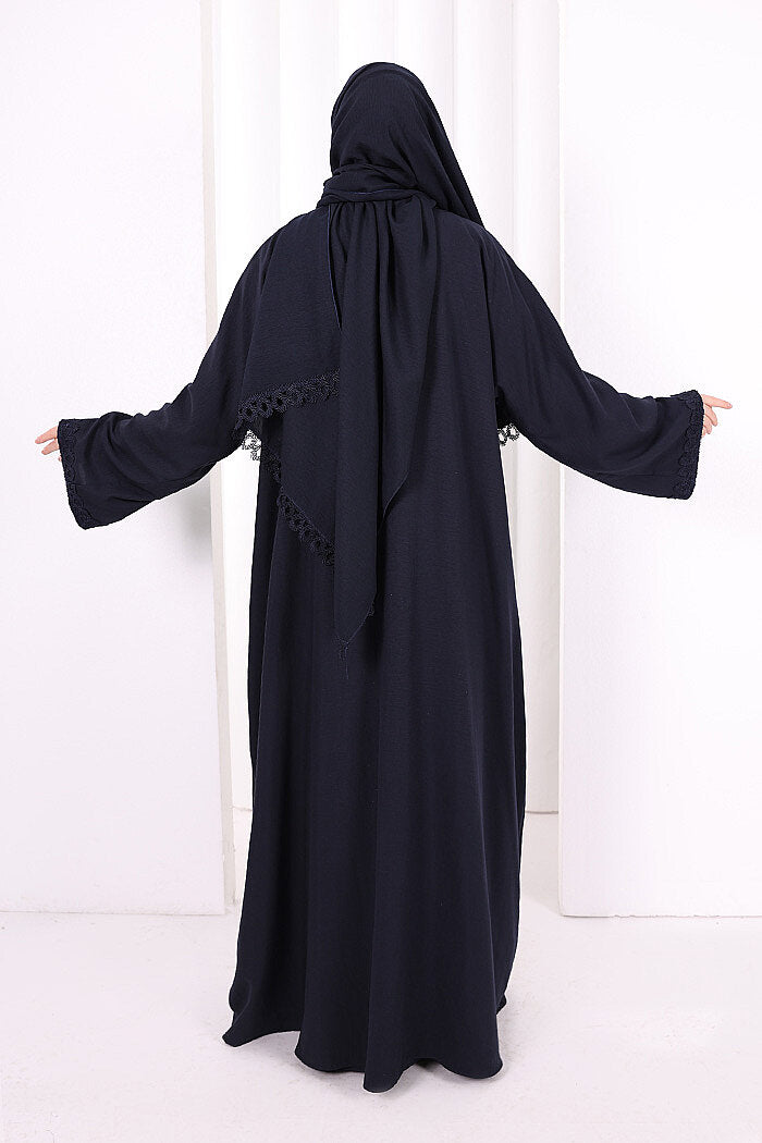 Three-Piece Lace Abaya Set 6089 Navy