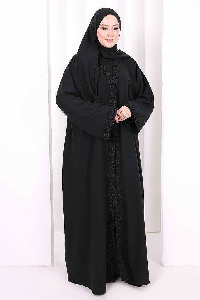 Three-Piece Lace Abaya Set 6089 Black