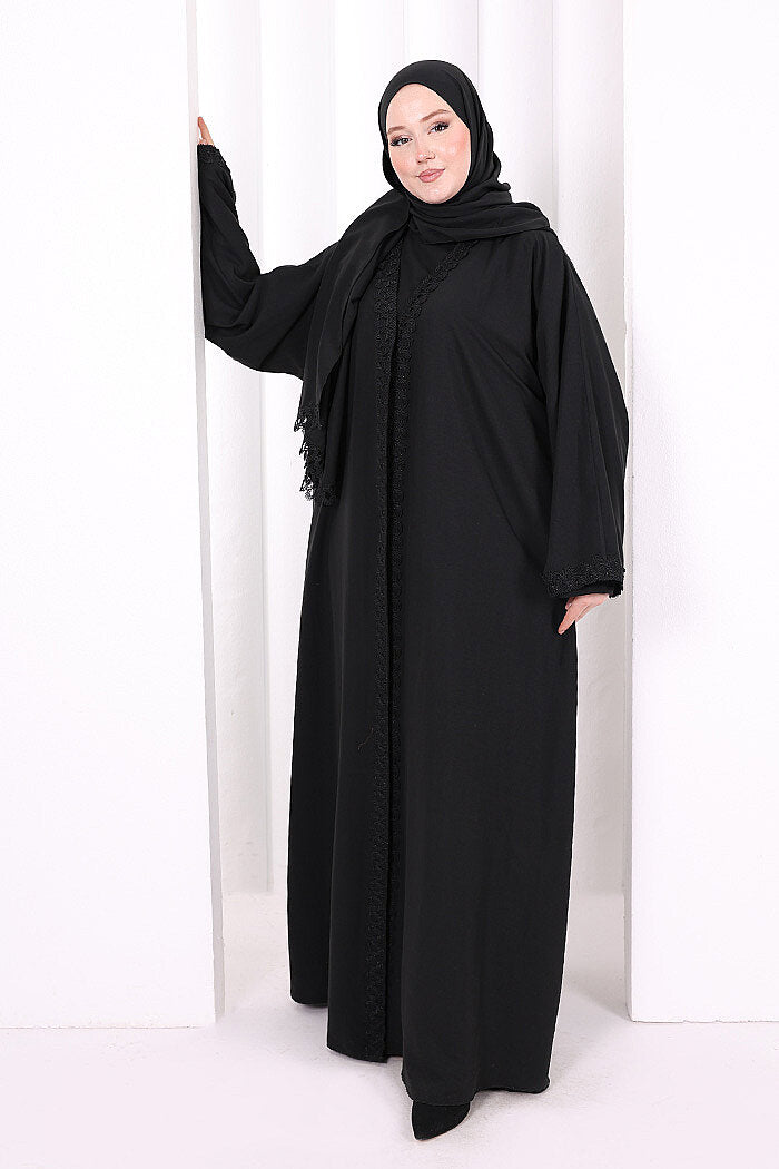 Three-Piece Lace Abaya Set 6089 Black