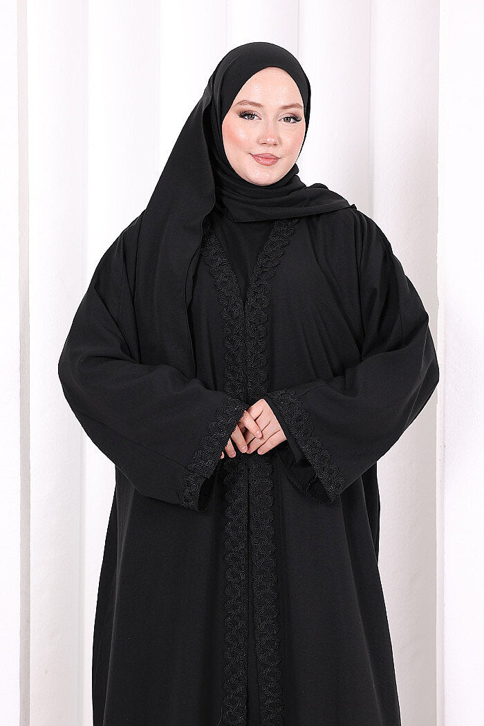 Three-Piece Lace Abaya Set 6089 Black