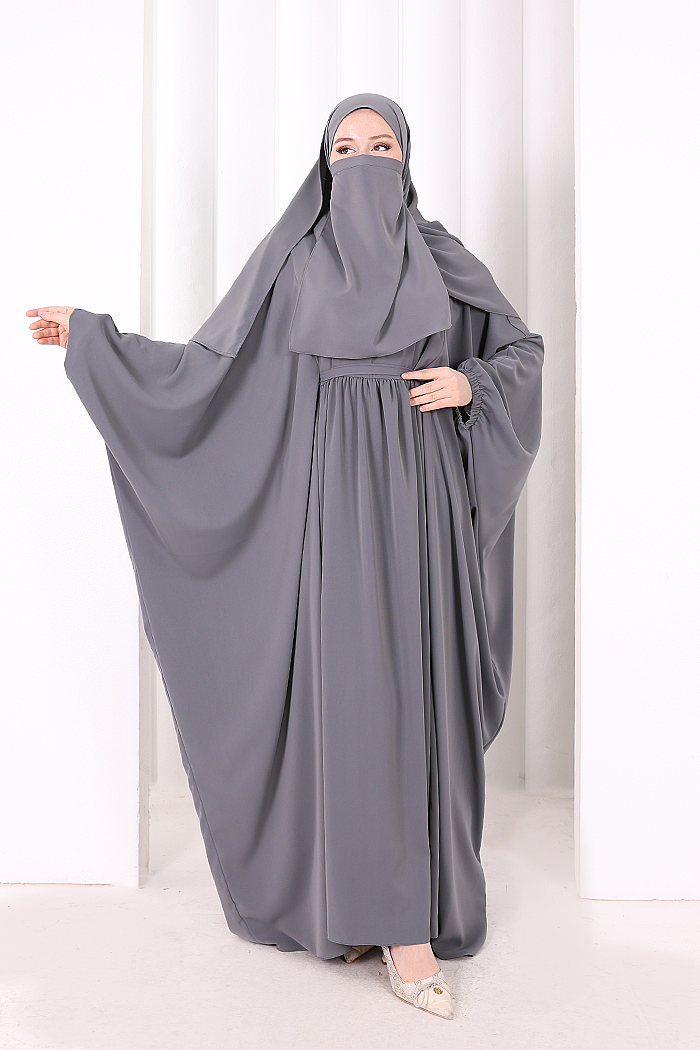 6038 Umrah Dress with Shawl and Niqab – Charcoal