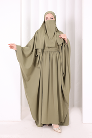 6038 Umrah Dress with Shawl and Niqab – Khaki, front view