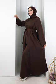 Long-Cardigan Three-Piece Set 8716 Brown