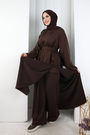 Long-Cardigan Three-Piece Set 8716 Brown
