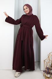 Long-Cardigan Three-Piece Set 8716 Plum
