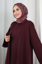 Long-Cardigan Three-Piece Set 8716 Plum