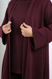 Long-Cardigan Three-Piece Set 8716 Plum
