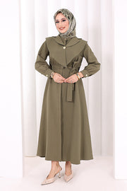 Removable-Collar Modest Dress 7066 Khaki view 2