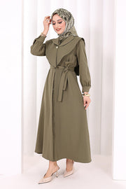 Removable-Collar Modest Dress 7066 Khaki view 3