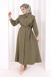 Removable-Collar Modest Dress 7066 Khaki view 4