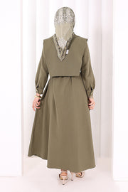 Removable-Collar Modest Dress 7066 Khaki view 5