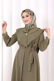 Removable-Collar Modest Dress 7066 Khaki view 6