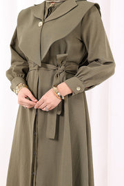 Removable-Collar Modest Dress 7066 Khaki view 7
